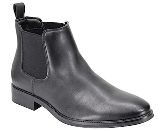 Mens Chelsea Boots Classic Formal Retro Mid Ankle in Black Brown Faux Leather