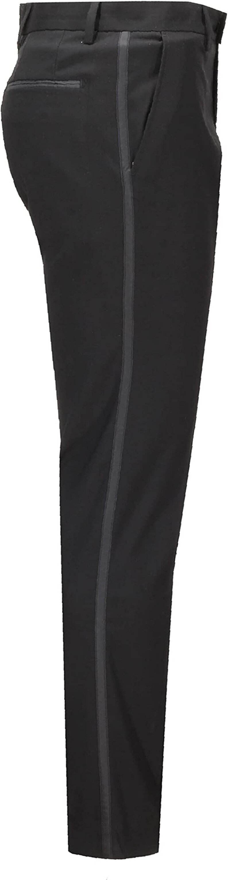 Mens Black Tuxedo Trousers With Satin Tape Tailored Fit Flat Front