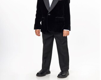 Boys Kids Velvet Tuxedo Jacket Children Wedding Party Tailored Fit Dinner Blazer