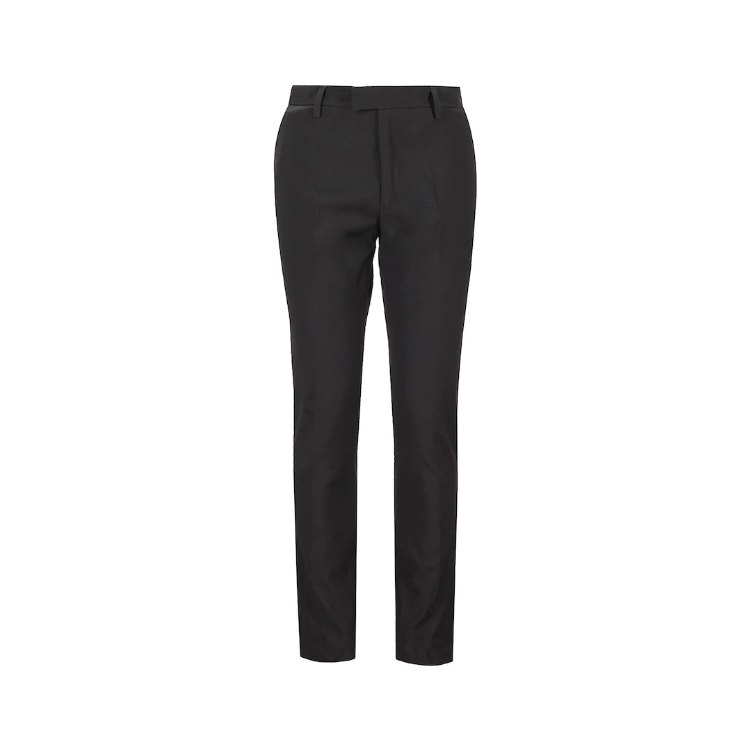 Mens Black Tuxedo Trousers With Satin Tape Tailored Fit Flat Front