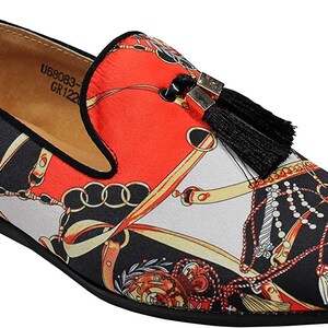 Mens Brocade Tassel Slippers Retro Wedding Party Slip on Loafers Shoes Red