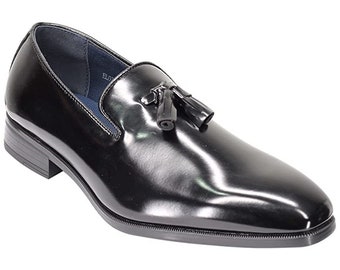 Classic Wholecut Tassel Loafers for Mens Polished Faux Leather Slip on Retro Shoes