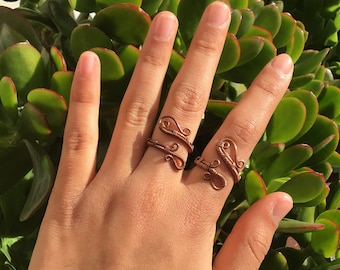 Verstelbare draadring, draadgewikkelde ring, swirly koperdraadring, verstelbare draadgewikkelde ring