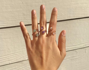Anello di filo regolabile, Anello di cristallo avvolto in filo, anello di cristallo,