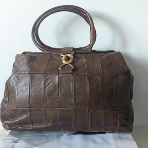 Vintage 70&#39;s Brown Leather Patchwork Handbag