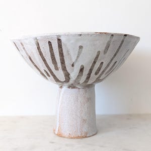 Vintage Studio Pottery Beige Pedestal Decorative Bowl