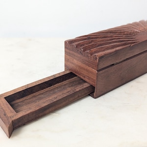 Vintage Retro Indian Carved Rectangular Sunrise Wooden Box