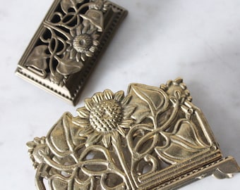 Vintage Brass Art Nouveau Sunflower Stamp Box