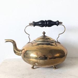 Antique Brass Kettle with Wooden Handle