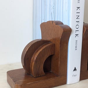 Vintage Mid Century Modern Small Brown Wooden Bookends