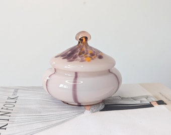 Art Deco Patterned Pink Glass Pot with Lid