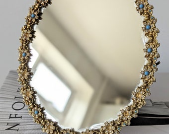 Vintage Oval Gold Flower Frame Free Standing Mirror