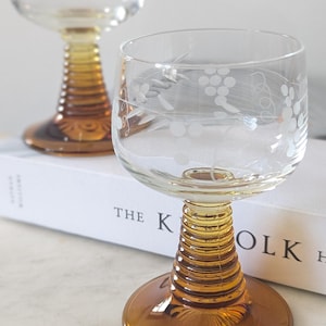 Vintage Schott Zwiesel  Amber Wine Goblet Glasses, German Roemer Glass Set of 2