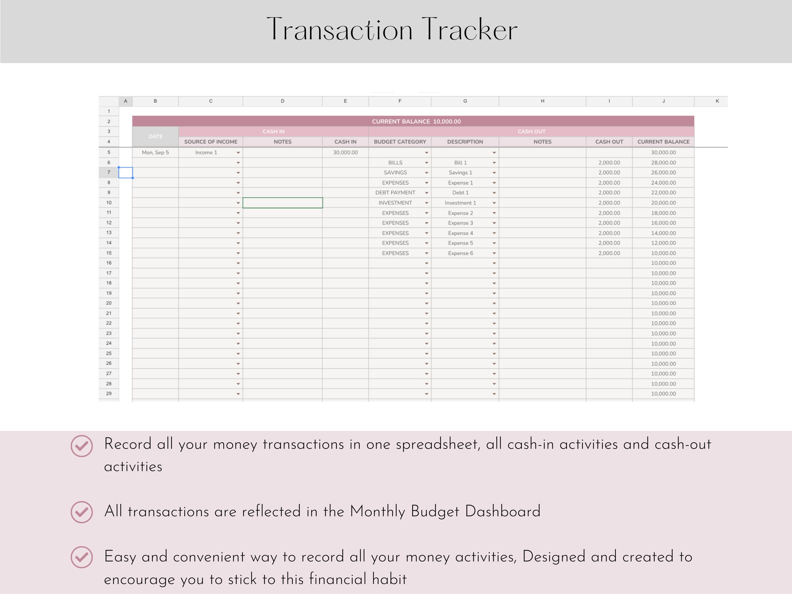 Monthly Budget Spreadsheet Expense Tracker Spreadsheet Etsy