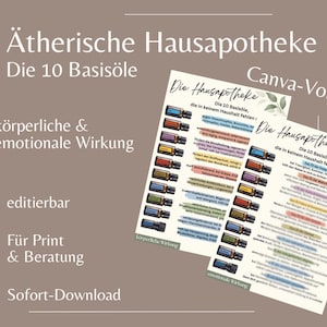 Canva-mall med 10 basoljor | Eteriska oljor för hemmaapotek | Aromaterapikonsultation, utskrivbar PDF, emotionell och fysisk, doTERRA, direkt nedladdningsbar