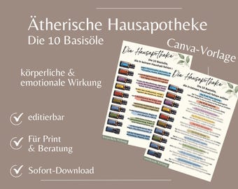 10 Basisöle Canva Vorlage | Hausapotheke ätherische Öle | Aromaberatung, Printable PDF, emotional & physisch, doTERRA, sofort downloadbar
