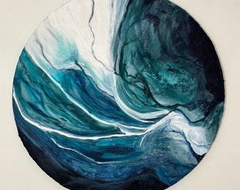 Round Blue Green Abstract Painting - Circle Wall Art- Textured Painting - Minimalist Home Décor - Original Modern Art - Unique Hand Painted