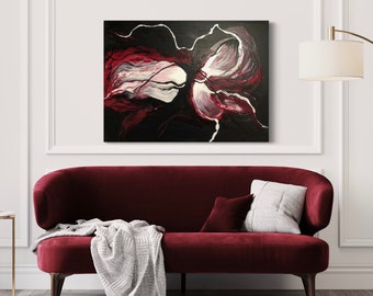 Stranger Things Dark Goth Textured Abstract Acrylic Painting on Canvas, Black Cranberry Red White, Living Room Art, Bedroom Art