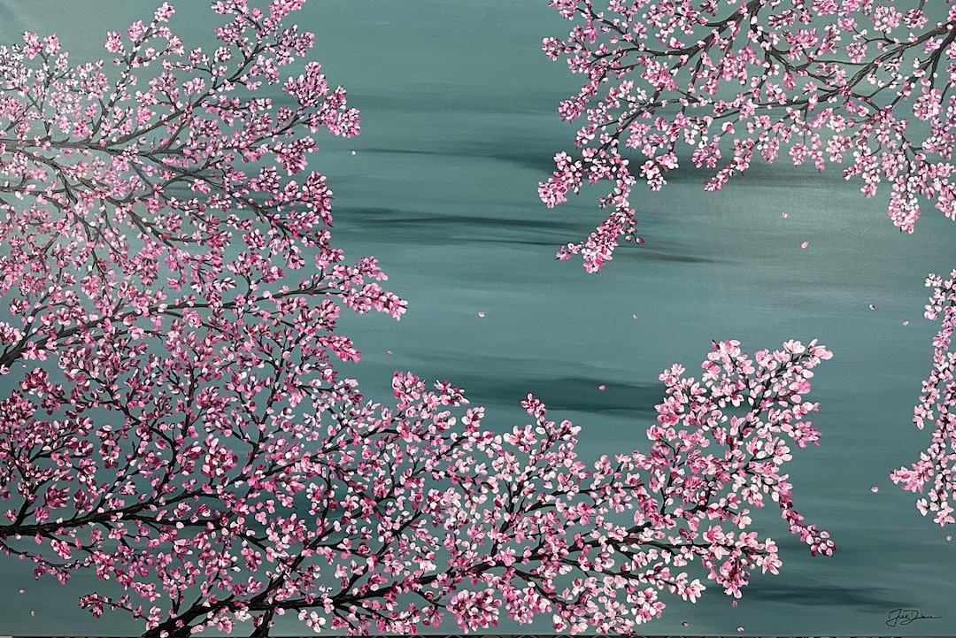 Japanese Cherry Blossom Painting - Sakura Wall Art - Pink Flower Art ...