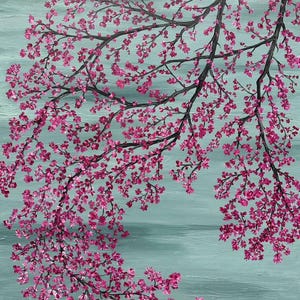 Japanese Cherry Blossom Painting - Sakura Wall Art - Pink Flower Art- Abstract Spring Home Décor Pink White Blue - Original Hand Painted
