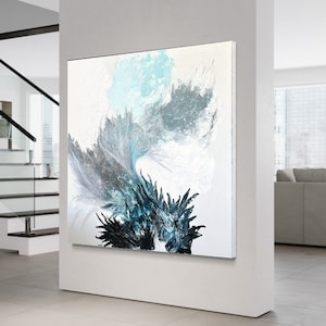 Abstract Angel Wings Painting on Canvas, Blues, Greys White, Textured Large Art, Living Room Art, Bedroom Art, home décor