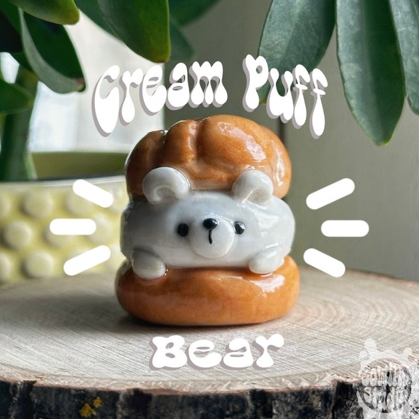 Vanilla Cream Puff Bear, the Pastry Polymer Clay Desk Friend