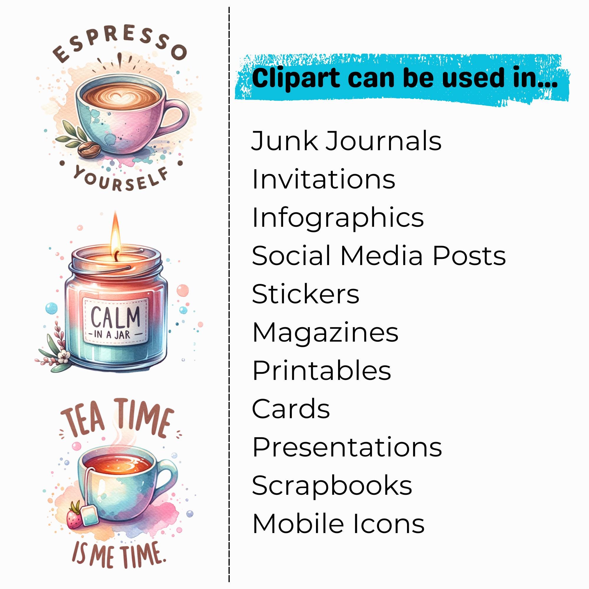 Watercolor Cozy Self Care Clipart Set, Spa Digital Stickers for ...