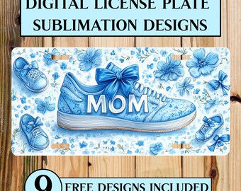 Running Mom License Plate PNG: Blue Coquette Bow Sublimation Design (Digital Download)