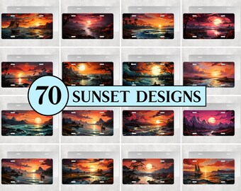70 Sunset License Plate PNG Designs: Sublimation Bundle (Digital Download)