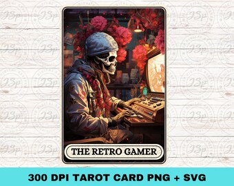 Retro gamertarotkaart: Skeleton Gaming PNG SVG (digitale download)