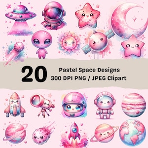 Clipart spazio pastello, Clipart spazio acquerello carino, Clipart ragazza spaziale, Clipart ragazza astronauta PNG, Download digitali di razzi JPEG