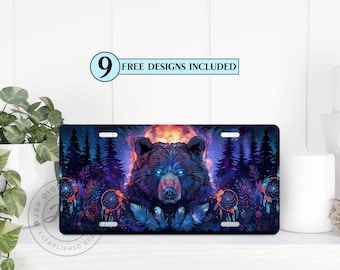 Grizzly Bear License Plate PNG: Forest Sublimation Design (Digital Download)