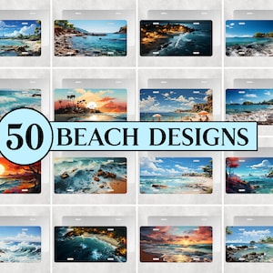50 Beach License Plate Designs: Ocean Car Wrap PNG Bundle (Digital Download)
