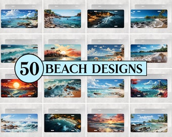 50 Beach License Plate Designs: Ocean Car Wrap PNG Bundle (Digital Download)