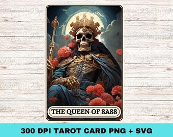 Queen of Sass Tarot Card: Skull Gothic Sublimation Design (PNG, SVG)