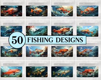 Fishing License Plate Designs: Sublimation PNG Bundle (Digital Download)