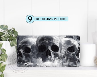 Spooky Skeleton License Plate PNG: Halloween Skull Sublimation Design (Digital Download)