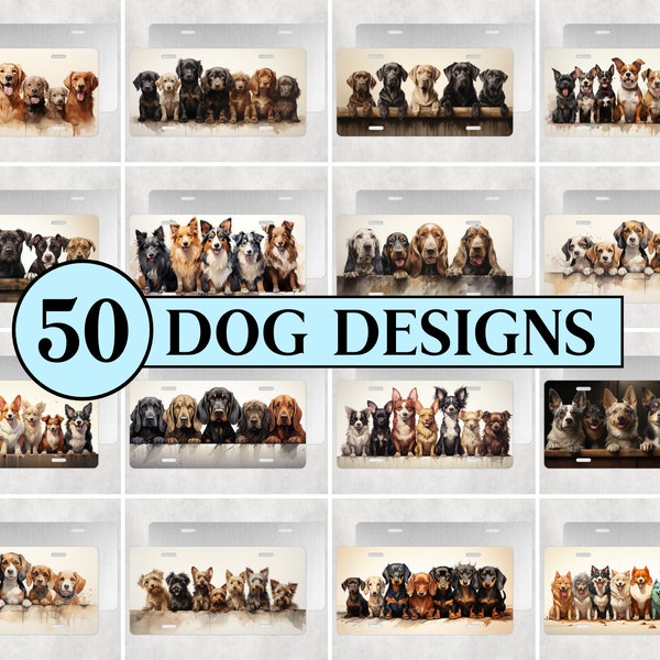 50 Dog License Plate Designs Bundle, Dog Car License Plate Wrap, Dog PNG License Plate Bundle for Sublimation, Digital Download, Dog Design