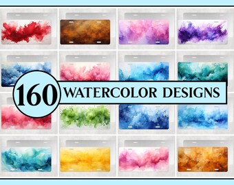 Watercolor License Plate PNG Designs: 160 Sublimation Graphics (Digital Download)