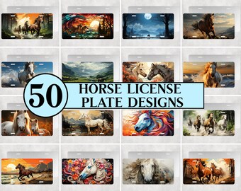 50 Horse License Plate PNG Sublimation Designs (Digital Download)