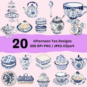 Afternoon Tea Clipart, Victorian Tea Party Clip art, Grandmillennial PNGs, vintage Tea Party Png, Elegant Floral Tea Party, Teacups Clipart