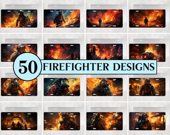 50 Firefighter License Plate Designs: Sublimation PNG Bundle (Digital Download)