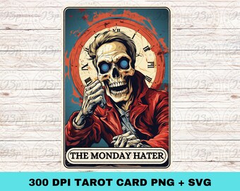 Funny Skeleton Monday Tarot Card: Sarcastic Skull PNG (Digital Download)