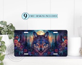 Wolf License Plate PNG Design: Forest Sublimation (Digital Download)