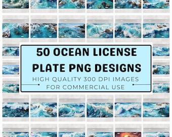 Ocean License Plate PNG Designs: Sublimation Bundle (Digital Download)