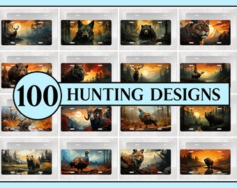 100 Hunting License Plate PNG Bundle: Wildlife Designs for Sublimation (Digital Download)