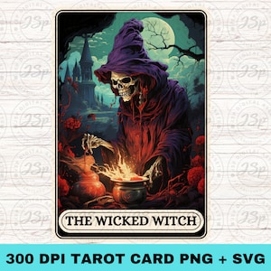 Witch Tarot Card SVG PNG, Gothic Witchy Skeleton Png, Wicca Pagan Halloween Sublimation Design for Mugs, T-Shirts, Cards, Keyrings, Wall Art