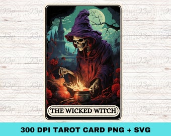 Witch Tarot Card: Gothic Halloween Skeleton - PNG SVG (Digital Download)