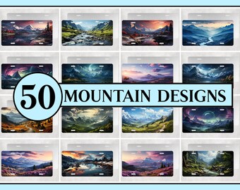 Mountain License Plate Sublimation Designs: 50 PNG Bundle (Digital Download)