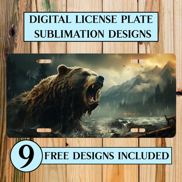 Grizzly Bear License Plate PNG, Brown Bear Digital Download PNG, Hunting License Plate Sublimation Design PNG, 12 x 6 Car License Plate